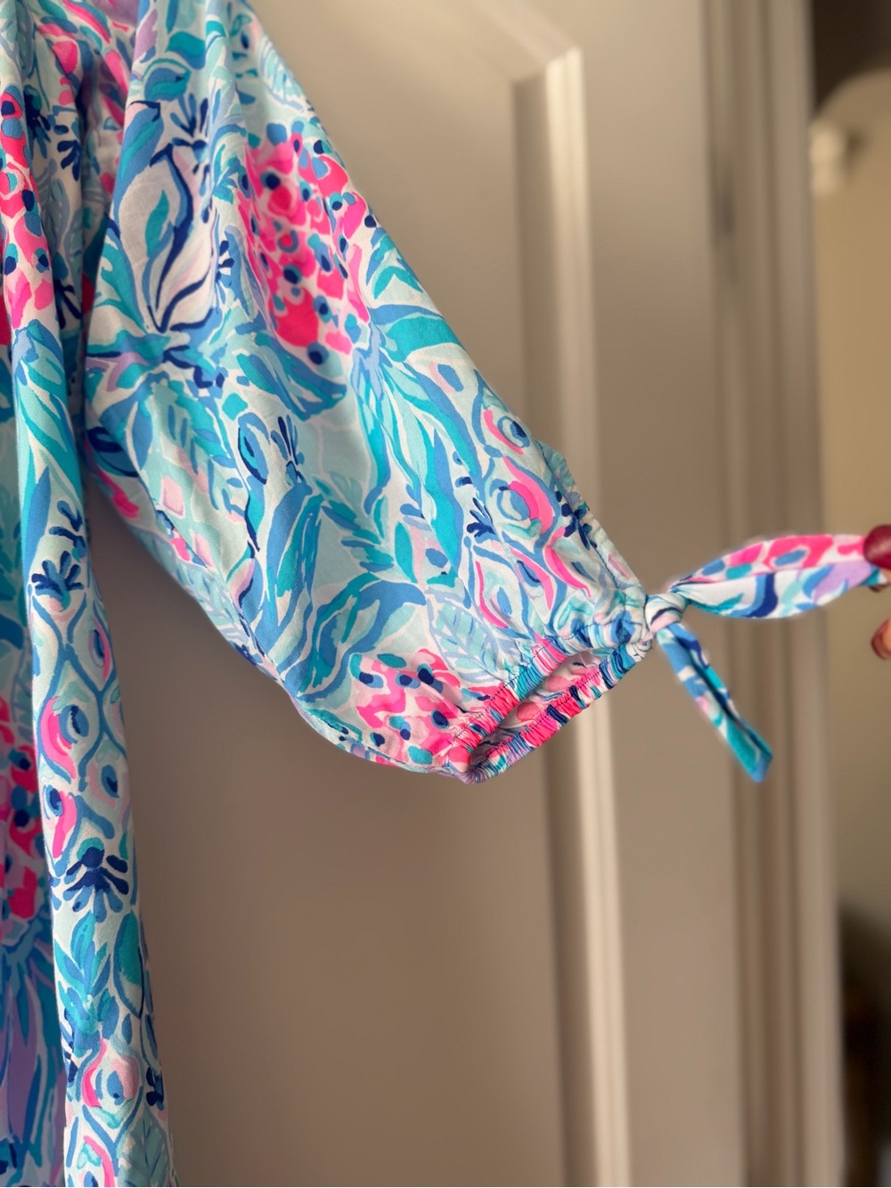 Lilly Pulitzer Long Sleeve Abstract Floral Tunic — Pink, Navy, Light Gray. - Picture 7 of 7